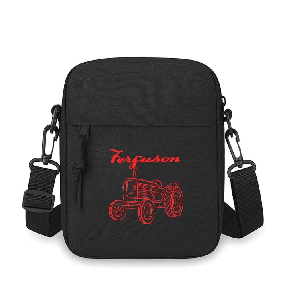 

Red tractor Ferguson black background text Men Crossbody Bag Single Shoulder Women Cartoon Anime Film Printing Design Unisex