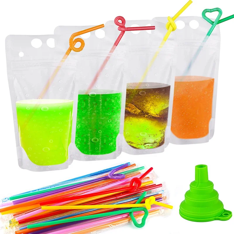 

2025customized.Custom Ziplock Bag Energy Drink Beverage Reusable Drink Pouches with Straw Hole