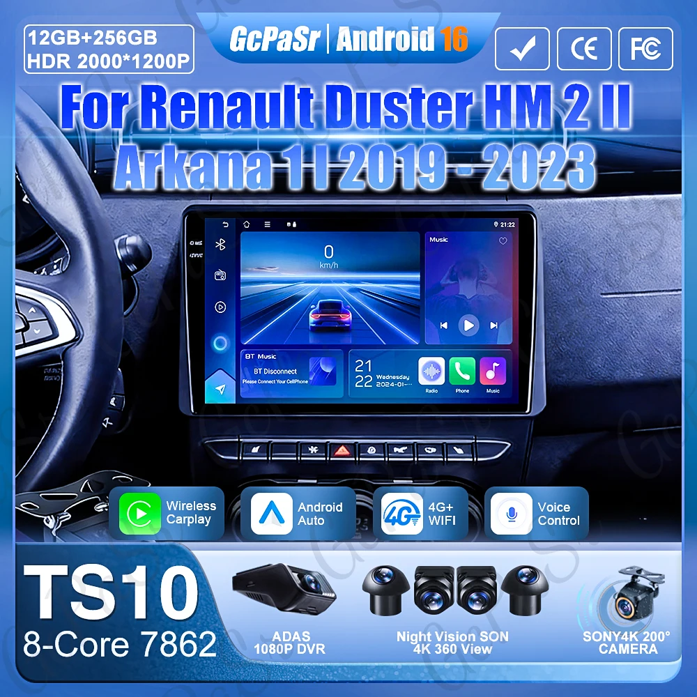 Android Auto Car Radio For Renault Duster HM 2 II 2019 - 2023 Arkana 1 I 2019 - 2021 Screen Carplay GPS Navigation No 2din 2k BT