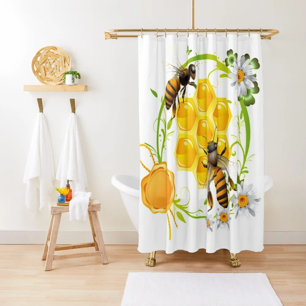 

Bee Honey Shower Curtain Shower Waterproof Waterproof Bathroom Shower Luxury Bathroom Modern Accessory Bathrooms Curtain
