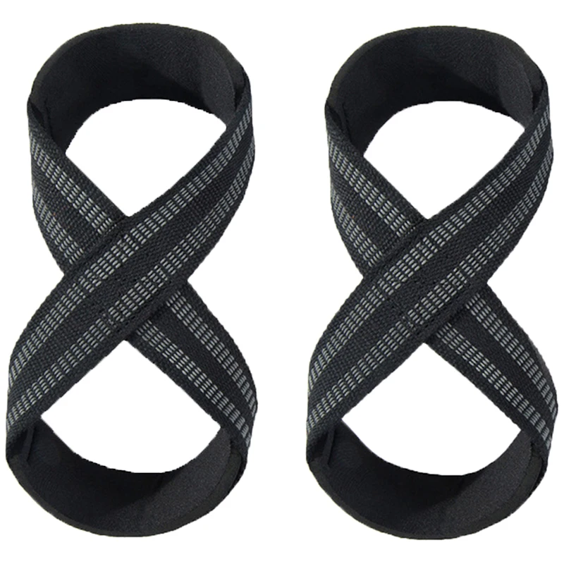 Anti Slip Silicone Rubber Figure 8 Word Padded Weightlifting Belts Cotton Deadlift Powerlifting Straps Pull-ups Bands