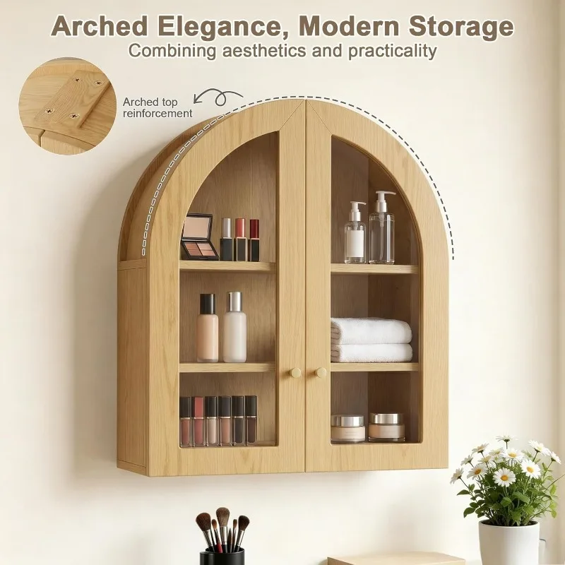 Wooden Arched Wall Shelf Bathroom Storage Rack Multifunctional Multi Purpose Hanging Shelf Bookcase Furniture