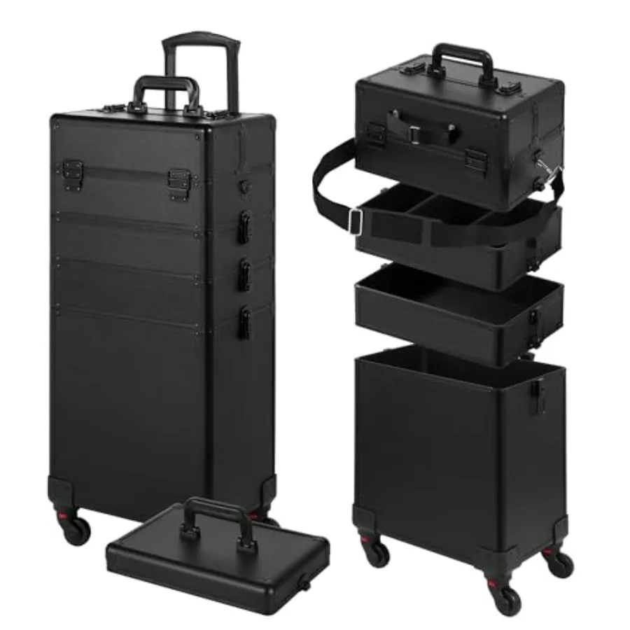 

Профессиональный косметический кейс на колесах 5-в-1 с крышкой, большой органайзер для макияжа, подарок на Рождество