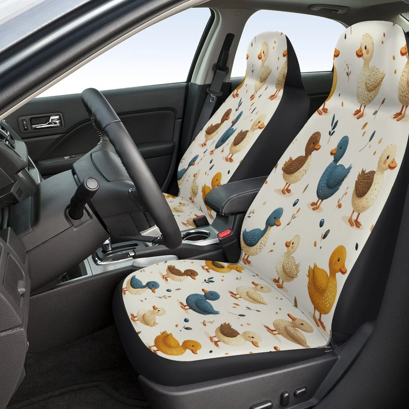 Car Seat Cover Set Featuring A Duck Pattern, Suitable For A Variety Of Vehicles. Stylish And Durable, This Complete Set Includes