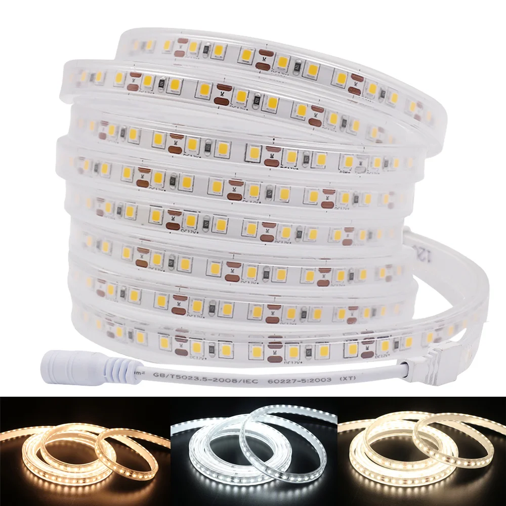 Bande lumineuse LED flexible étanche, ruban de lumière douce, décoration de la maison, 12V, 24V, 2835, 120LED, m, IP67, 50cm, 1m, 2m, 5m, 10m