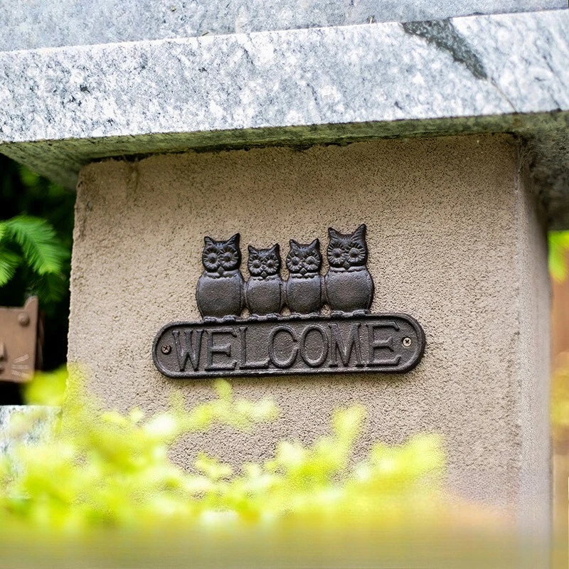 Nordic retro cast iron welcome sign, wrought iron doorplate, shop welcome sign, garden and courtyard wall hanging decorations