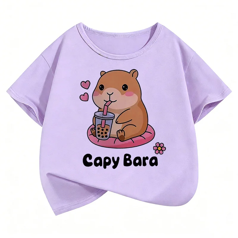 Sommer Frühling Kurzarm Unisex Lustiges Capybara Tier-Design T-Shirts Kinder T-Shirt Jungen Mädchen Lässiges Oberteil Tee Shirt