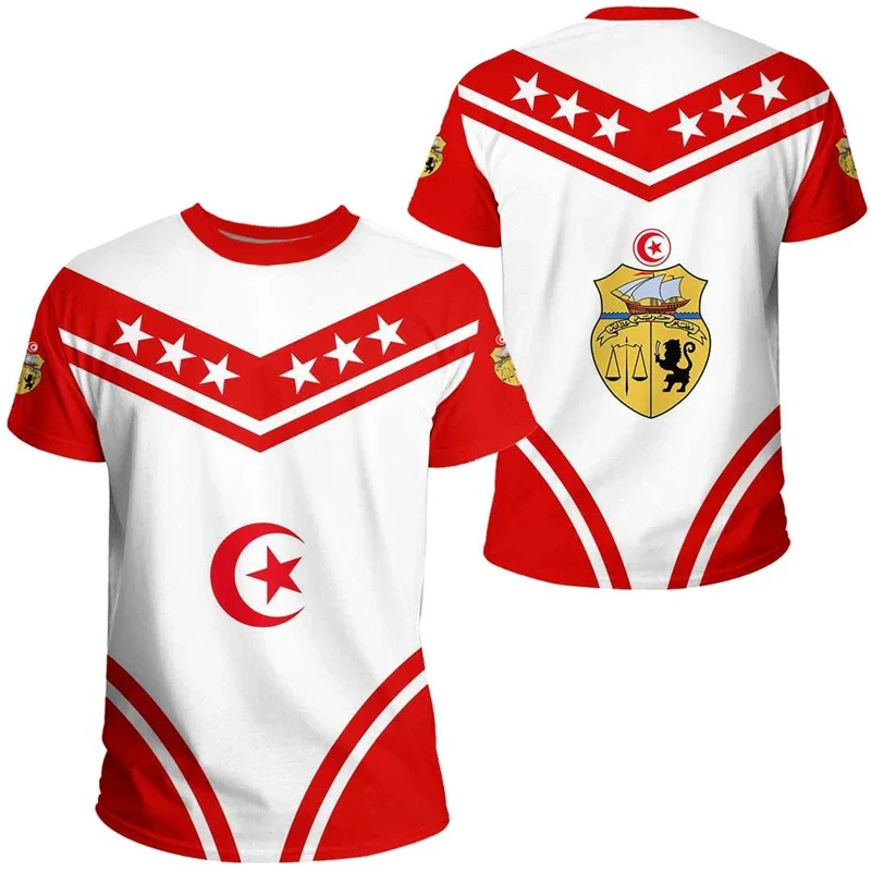 

Tunisia National Emblem 3d Print Men's T-Shirt Fashion Casual Tunisian Flag Sport Fitness Tops Gym Streetwear Unisex Printed Tee