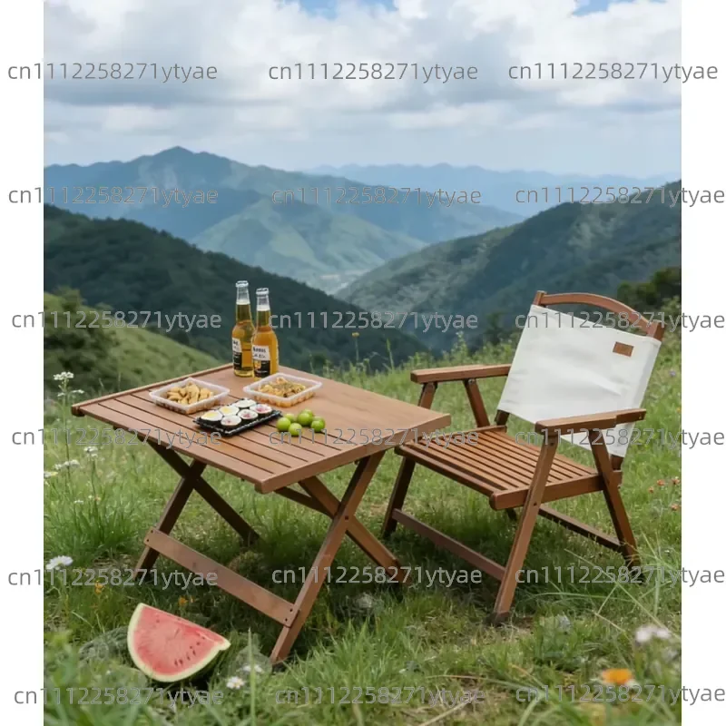 Outdoor bamboo waterproof and lightweight folding table multi-functional picnic table set, suitable for courtyard gardens,