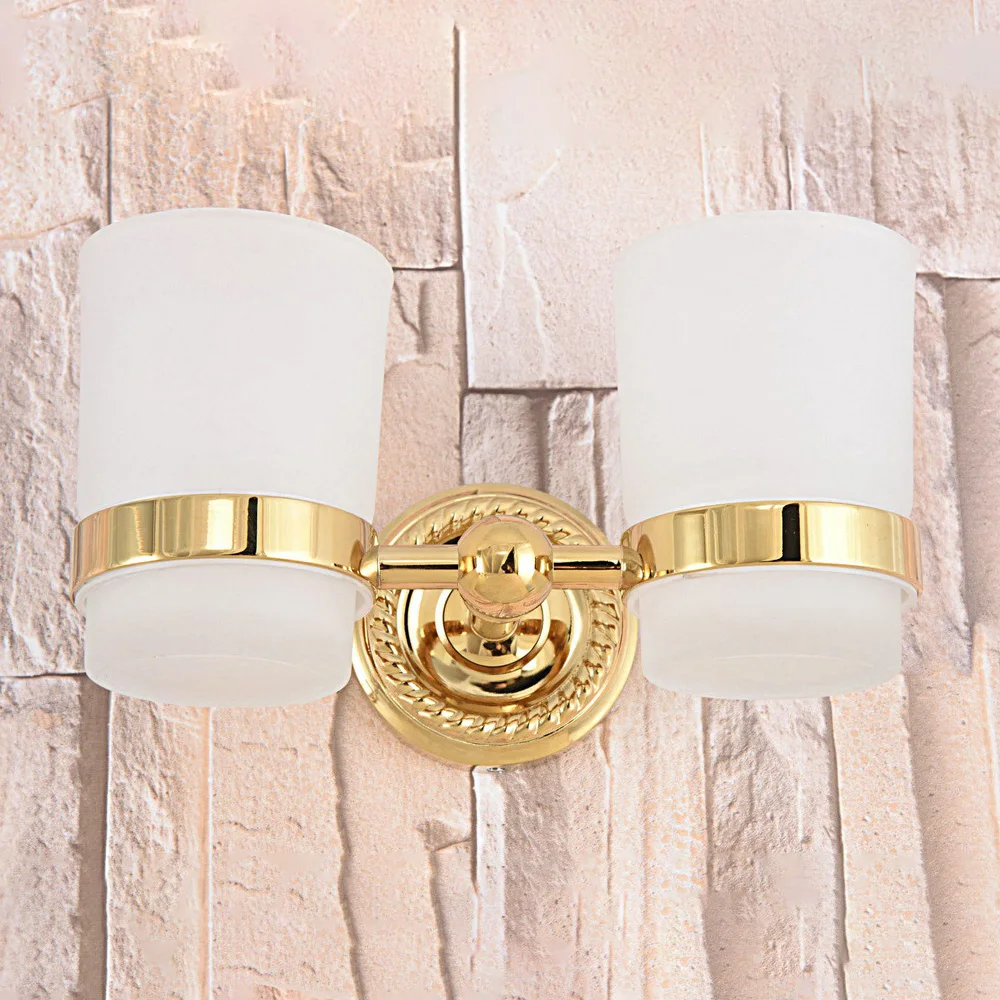 

Латунные аксессуары для ванной комнаты золотого цвета, стеклянный держатель для чашки, настенный держатель для зубных щеток для ванной комнаты