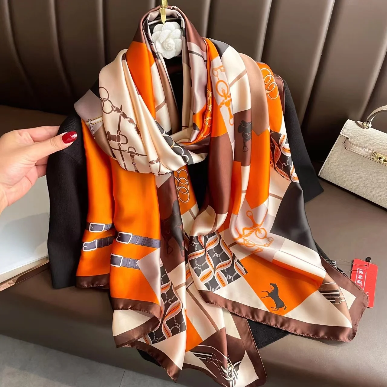 

180*90Cm Luxury Brand Women Summer Silk Scarves Shawl Lady Wrap Soft Female Echarpe Designer Beach Stole Bandana Foulard Muffler