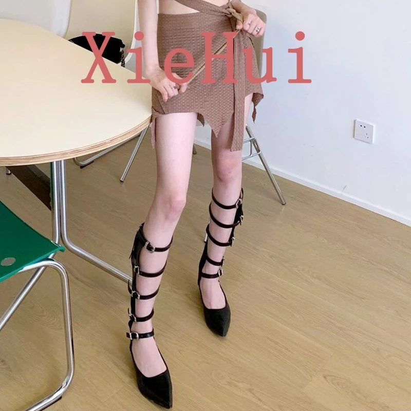 

Лето 2023, новые милые сандалии с открытым носком и высокой трубкой, острым носком, дизайнерские сандалии Briti, римские сандалии Sle Faionable Belt Bule Water...