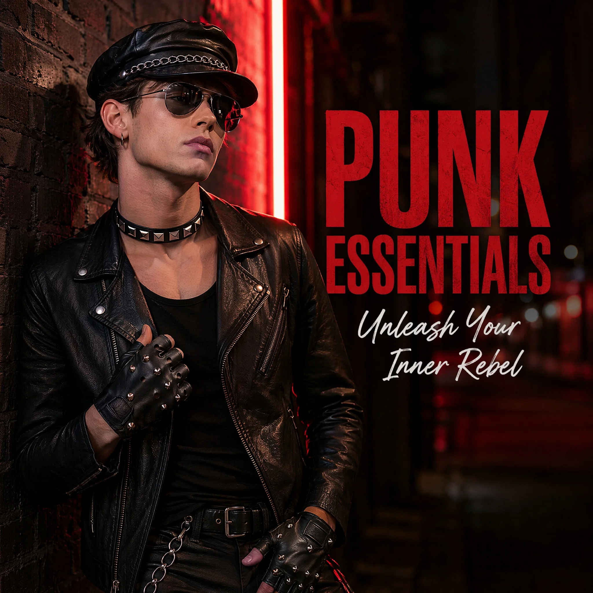 Punk Metal Stud PU Leather Set Chain Beret Hat Triangle Rivet Choker Spiked Half Finger Gloves Gothic Biker Women Streetwear Par