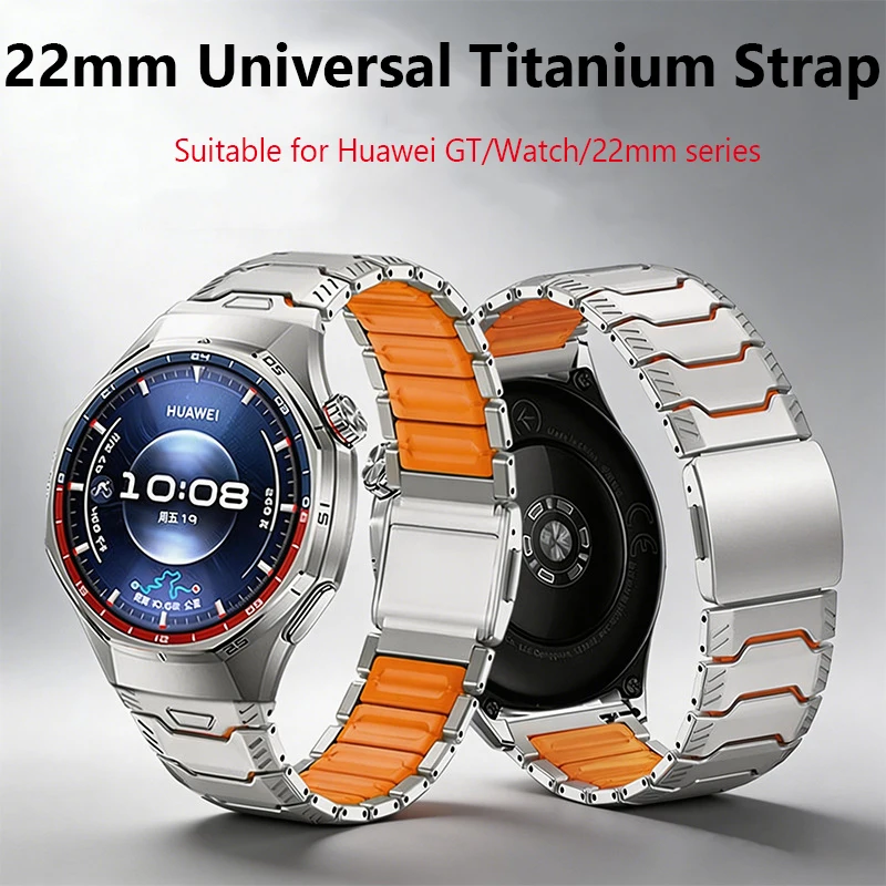 Pulseiras Magnéticas de Borracha de Titânio para Samsung Galaxy Watch 8 Ultra 47mm, Pulseira Clássica 40/44/46mm para Huawei GT 6/5/4 Pro 22mm