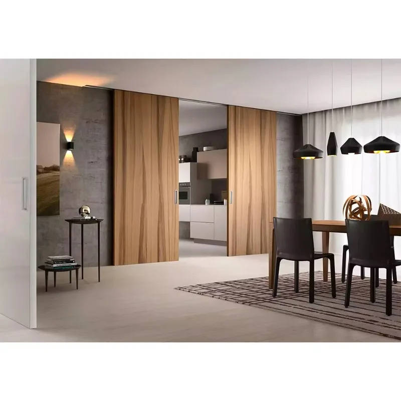 

Solid wood sliding indoor door manual opening internal wooden stacked partition finished surface
