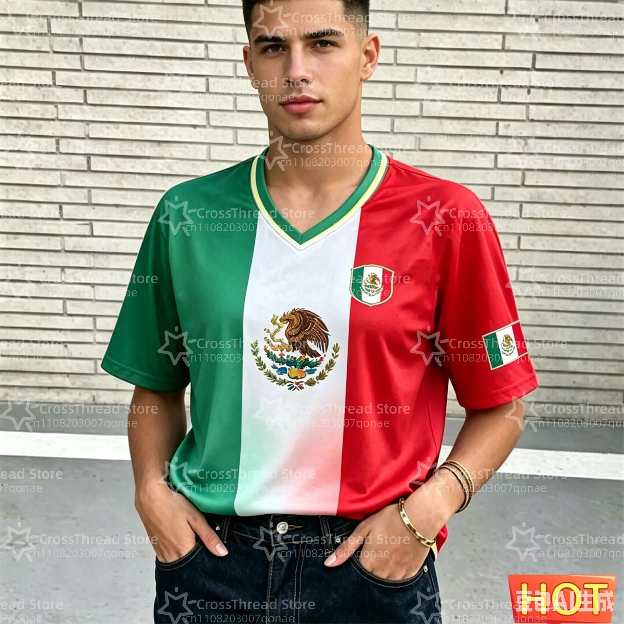 Summer Men's V-neck Jersey Mexico Football Jersey Breathable Sport Men's T-shirts Polyester Breathable T-shirts 2026 Jersey Tops