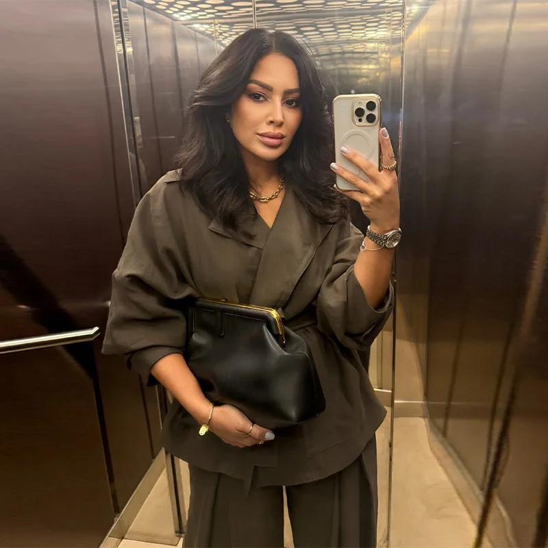 

Fashionable Lace Up Jacket Minimalist Style Casual Loose Women's Streetwear Timeless Stylish Chic Autumn Female Trend Outerwear