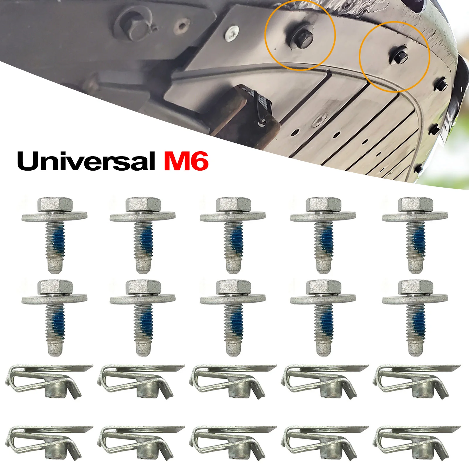 10set Universal Under Engine Undertray Bottom Cover Clip M6 Body 10 Bolts & 10 U-nut Screw Retainer Splash Shield Guard