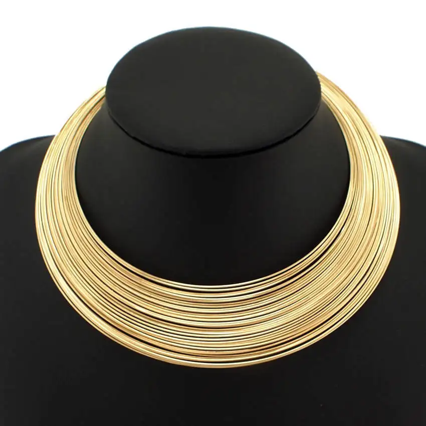 Indian Multilayer Metal Wire Torques Necklace For Women Accessories Statement Alloy Collar Necklace Fashion Jewelry Neck Choker