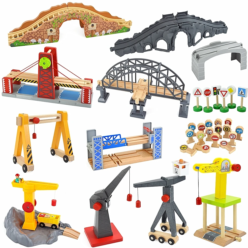 

Wooden Train Track Racing Railway Toys All Kinds of Bridge Track Accessories fit for Biro Wood Tracks Toys for Children Gift