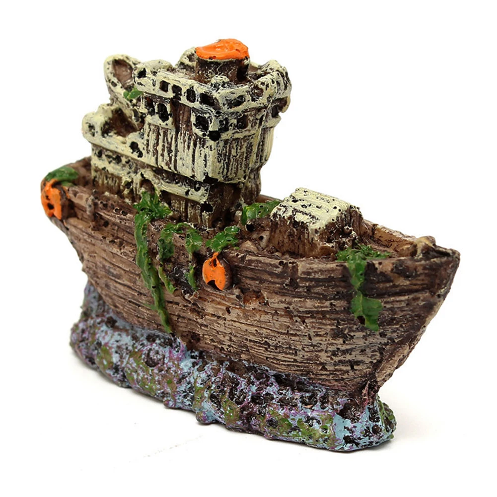 

Resin Mini Pirate Sunk Ship Ornament Boat Aquarium Fish Tank Waterscape Cave Decoration