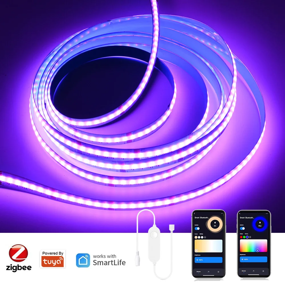 Tuya Zigbee COB RGB+CCT LED Strip 24V 1m 2m 3m 5m Dimmable Bed Room Decor Cabinet Lighting fr Alexa Google Assistant SmartThings