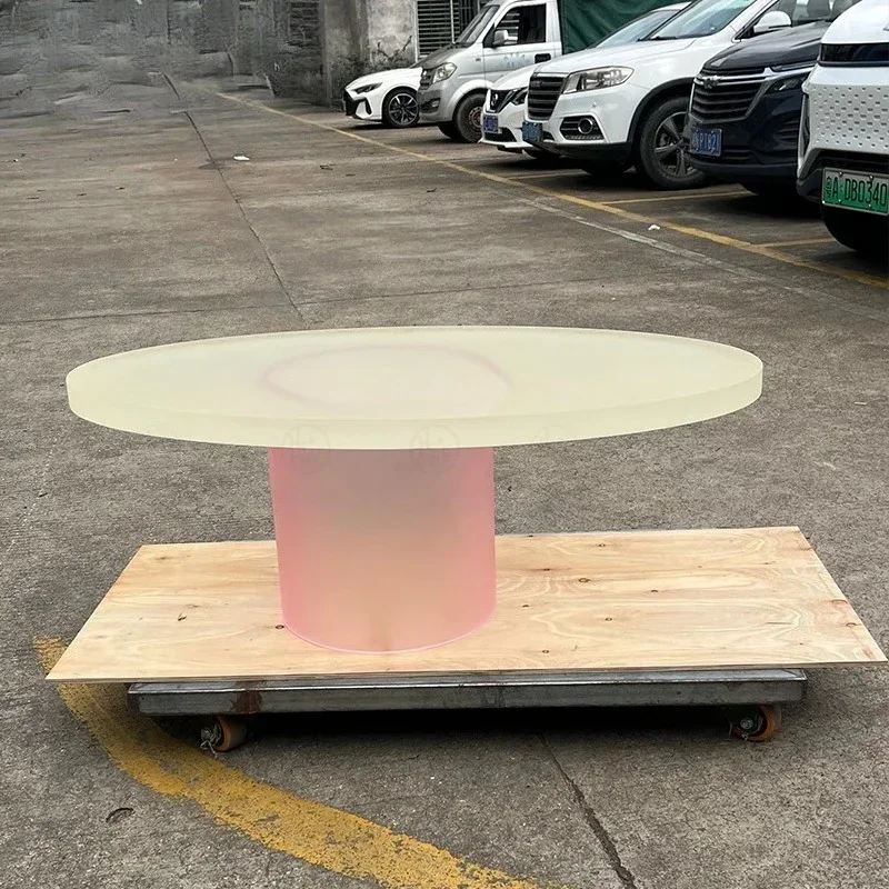 Living room household small apartment Italian matte yellow acrylic oval creative coffee table