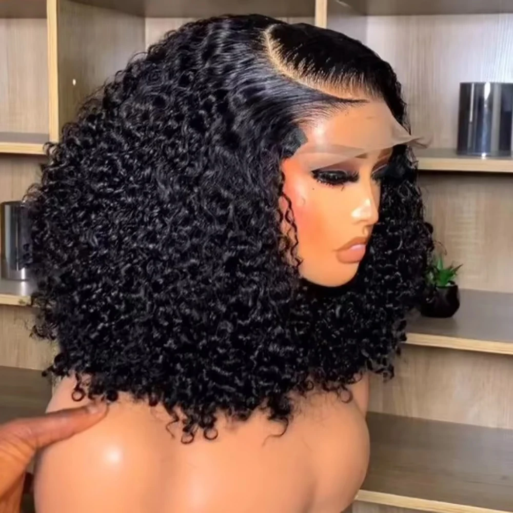 Parrucca frontale in pizzo brasiliano riccio corto Bob 13x4 con onda d'acqua 250% densità parrucche anteriori in pizzo a onda profonda capelli umani senza colla per le donne