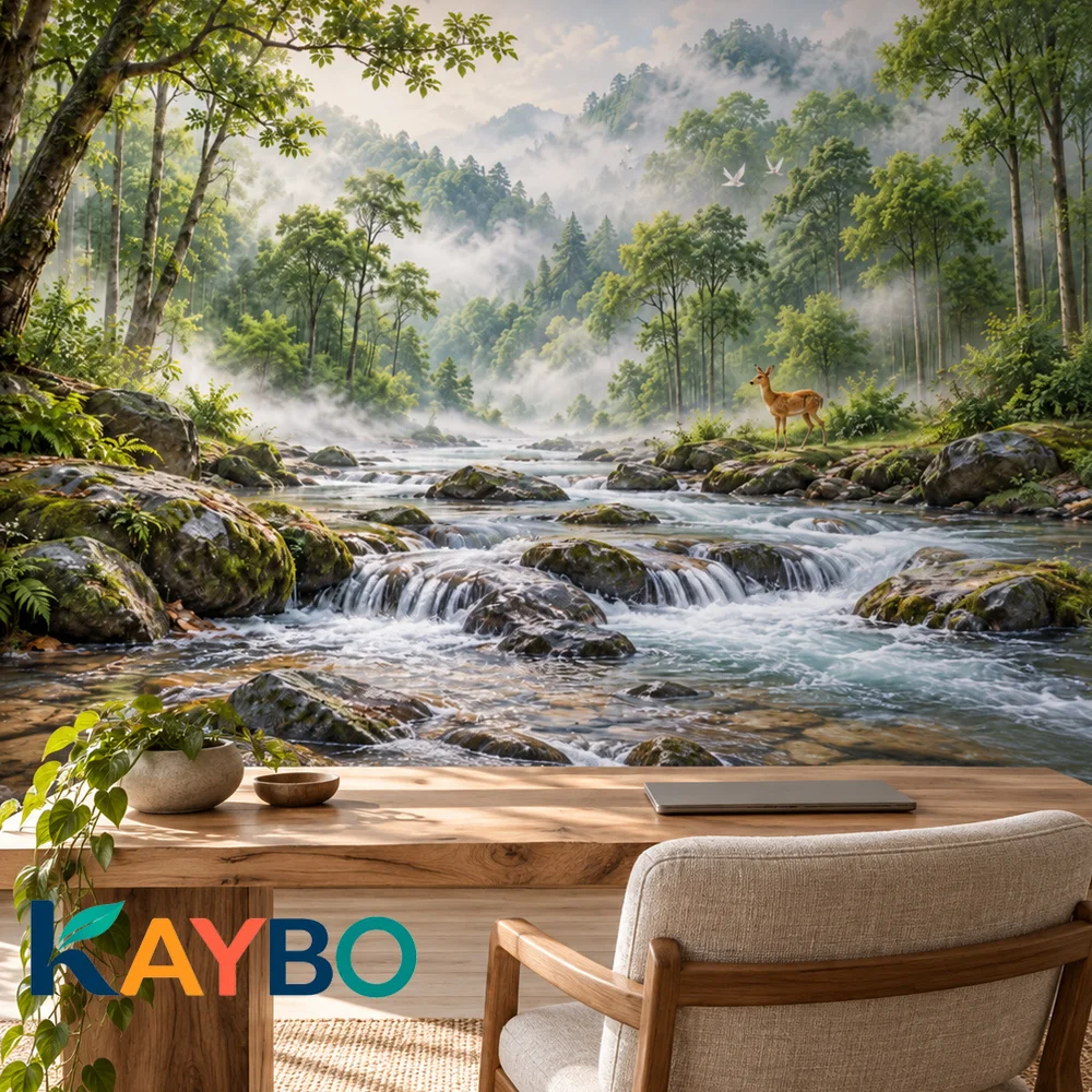 Nature Wallpaper Mural Forest River Landscape Wall Decor Misty Woodland Scenery Living Room Bedroom Non Self Adhesive