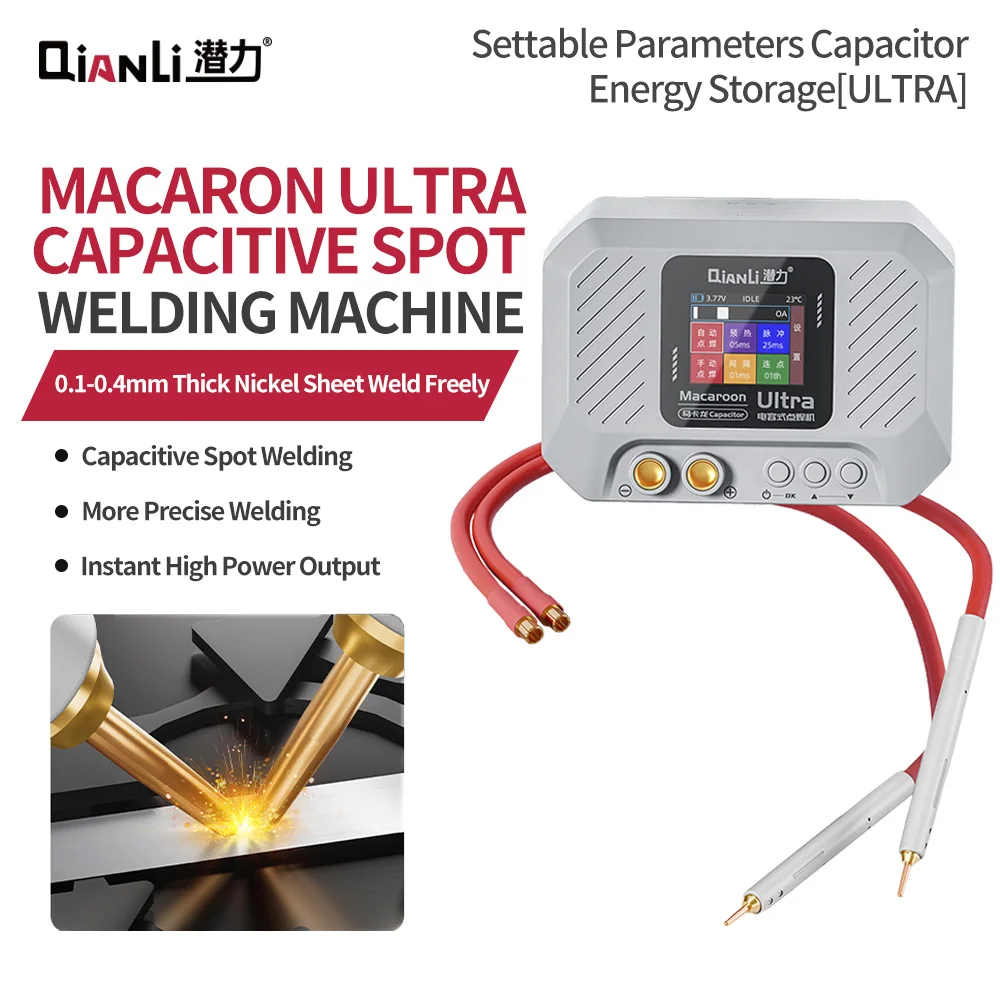 

QIANLI Macaron Ultra Capacitive Spot Welding Machine 5500W 1100A for 0.1~0.4mm Nickel Sheet Battery Cell Repair Welding Tool