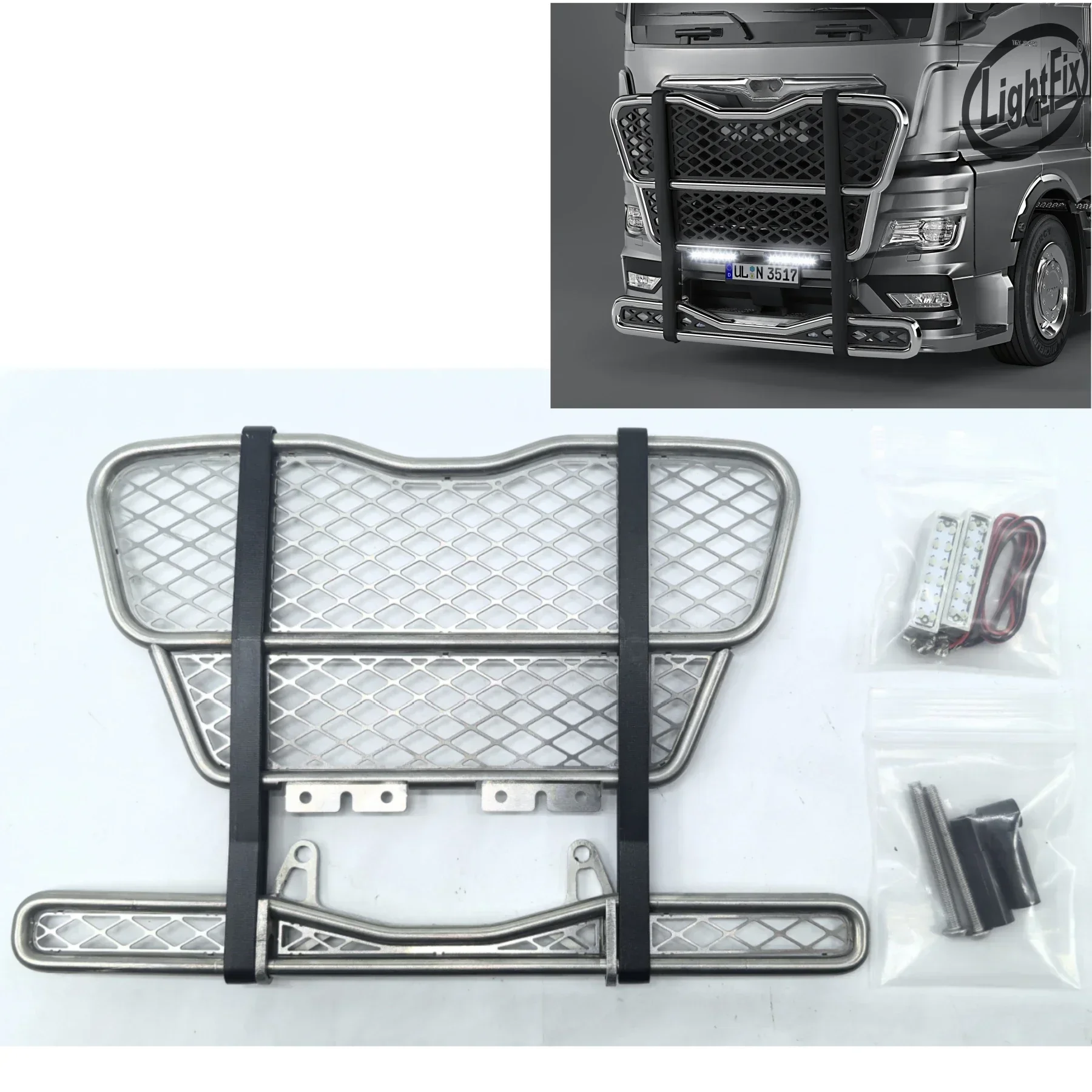 1 Set voorbumper voor botsingspreventie met verlichting voor 1/14 Tamiya RC vrachtwagen voor Scania 770S 3363 voor Volvo FH16 voor MAN
