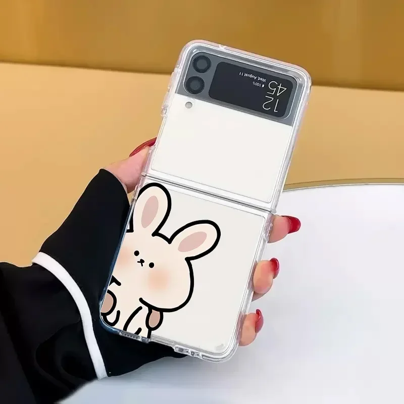 Cute Bear Bunny Clear coppia accoppiata custodia per telefono per Samsung Galaxy Z Flip 5 ZFlip6 Cover trasparente per Samsung ZFlip 4 3 fundas