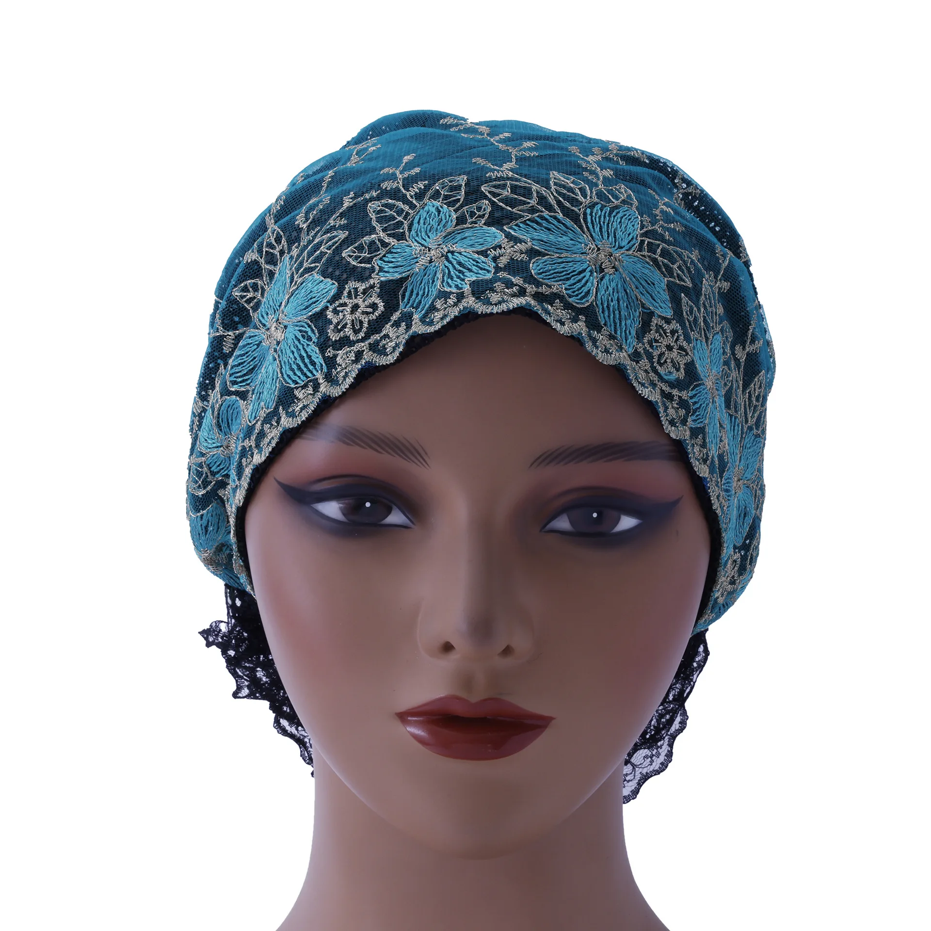 

Женский мусульманский кружевной внутренний хиджаб, шляпа с вышивкой, капот, цветок, тюрбан, шапочки, химиотерапия, головной платок от выпадения волос, исламская повязка на голову, тюрбан