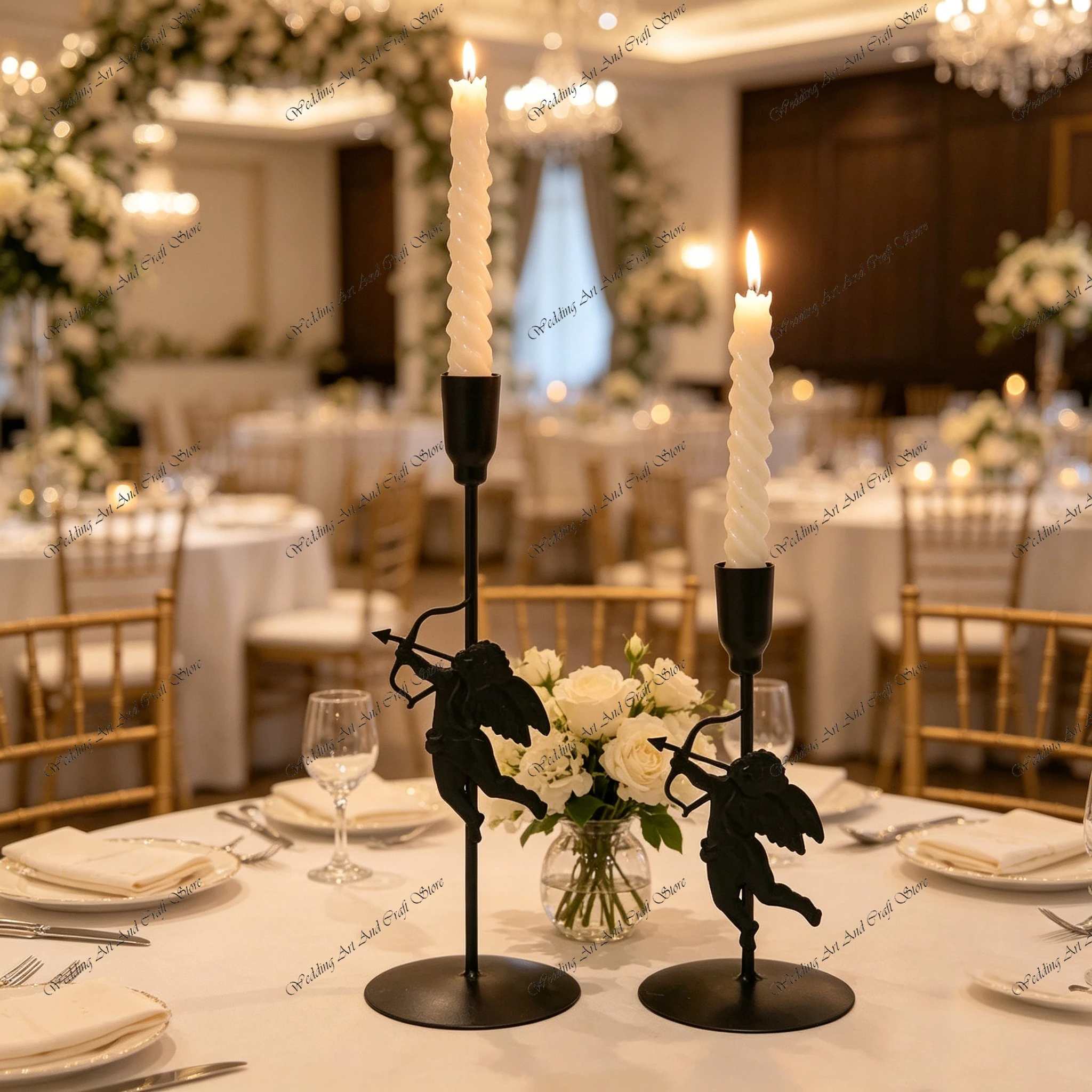 20pcs f30 18-25cm Wedding Ornaments Unique Iron Metal Candlestick Cherub Taper Candle Holder Wedding Centerpiece Stand ivy1144