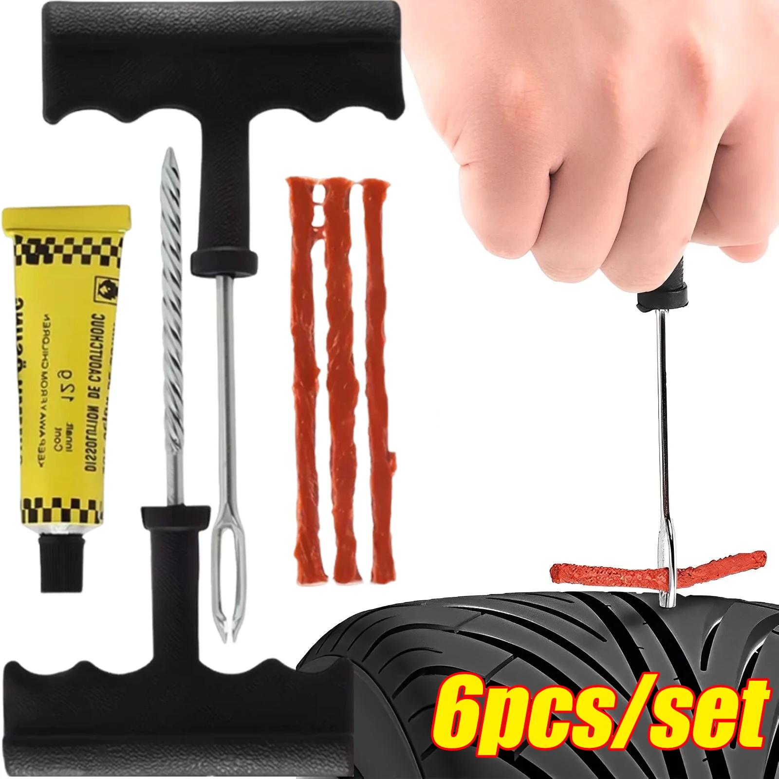 Car Tire Repair Tool Kit with Rubber Strips Tubeless Tyre Puncture Studding Plug Set Tools for Truck Moto Car Repair Accessories