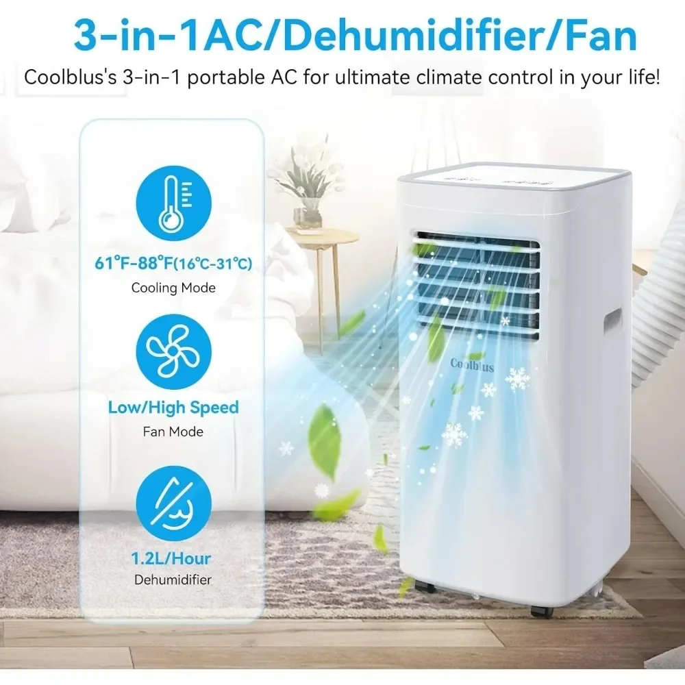 8500 BTU Portable Air Conditioners Cool, 3 IN 1 Remote Control/LED Display/24Hrs Timer/Window Installation Kit & Screwdriver