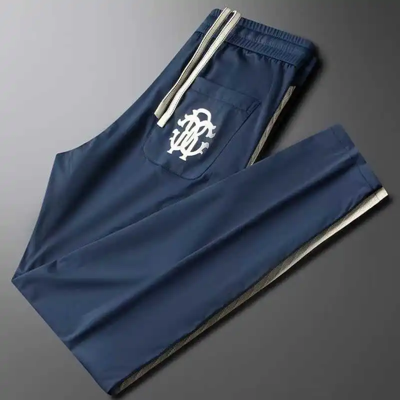 

Летние гладкие повседневные спортивные брюки из ледяного шелка, мужские облегающие тонкие модные брюки на шнурке, брюки Qui Dry