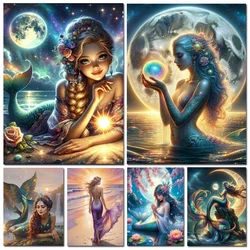 New Collection 2025 Diamond Embroidery 5D Mermaid Moon Pearl Cross Stitch Painting Cartoon DIY Craft Kit Mosaic  Home Decor