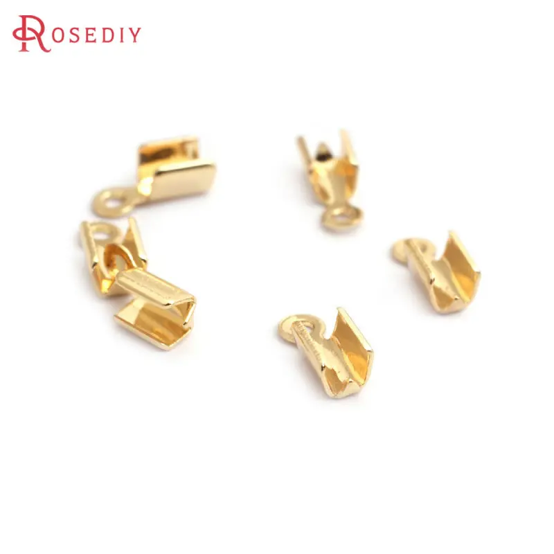 20PCS Width 2.5MM 3.5MM 4MM 18K Gold Color Brass Rope Ends Fastener Clasps Crimp Clasps Diy Jewelry Findings Accessories