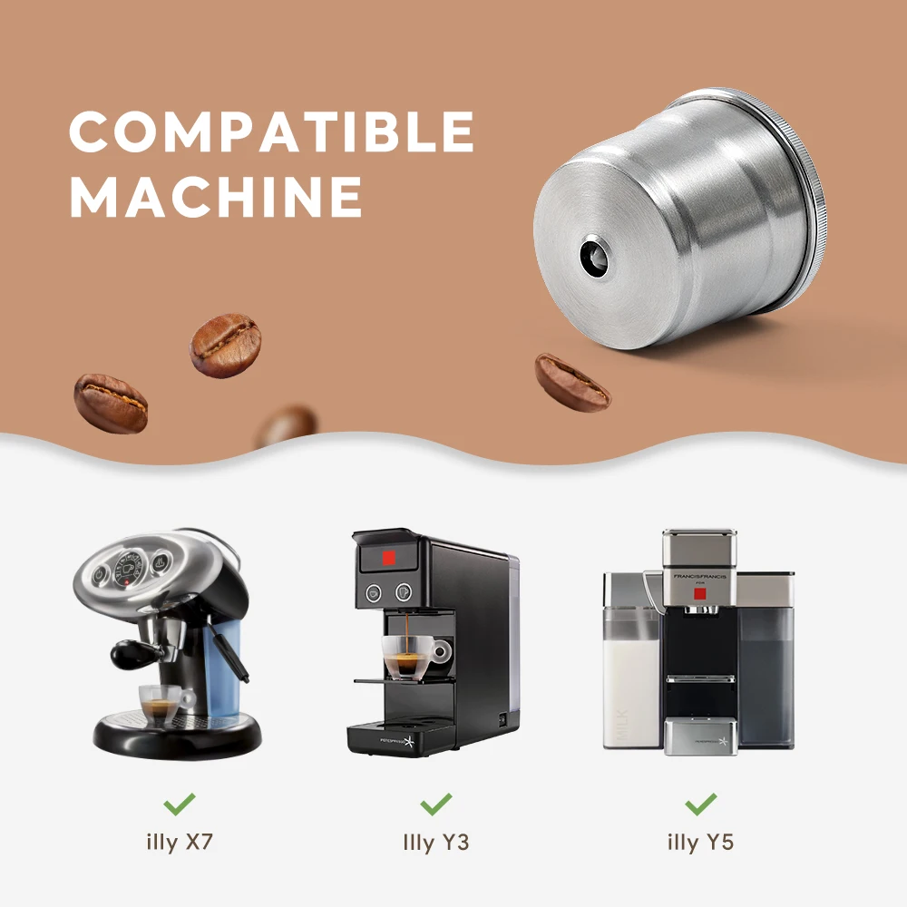 カプセルコーヒーマシン用の再利用可能なカプセル,x7,ily 3,y5,コーヒー用の詰め替え可能なステンレス鋼フィルター,改ざんとサポート付き
