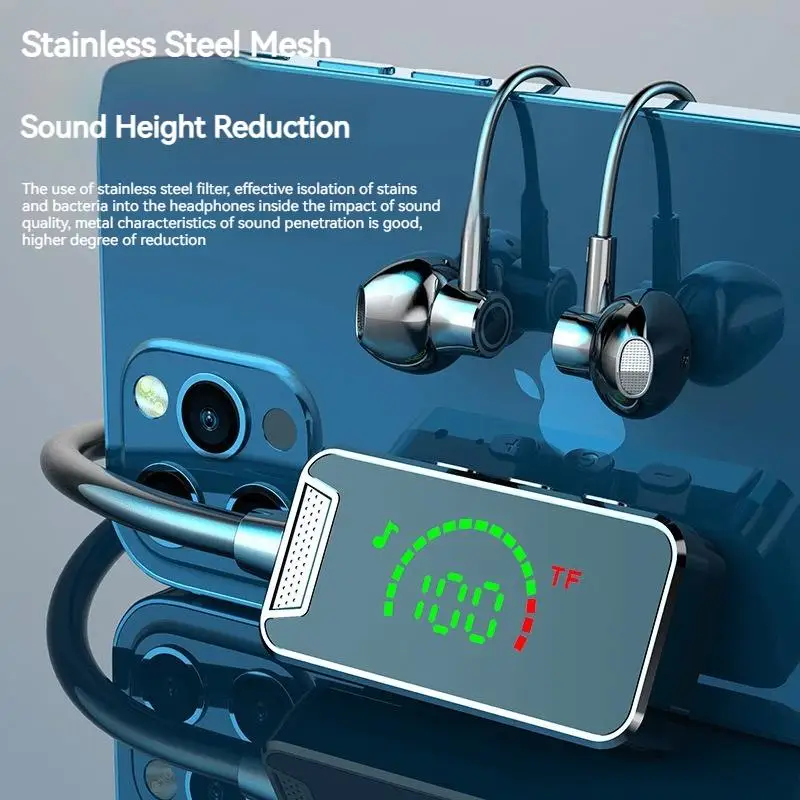 #Long Play Time Bluetooth5.3 Earphones LED Display HiFi Sound Earbuds Wireless Headphones Sport Waterproof Neck-hanging Headsets