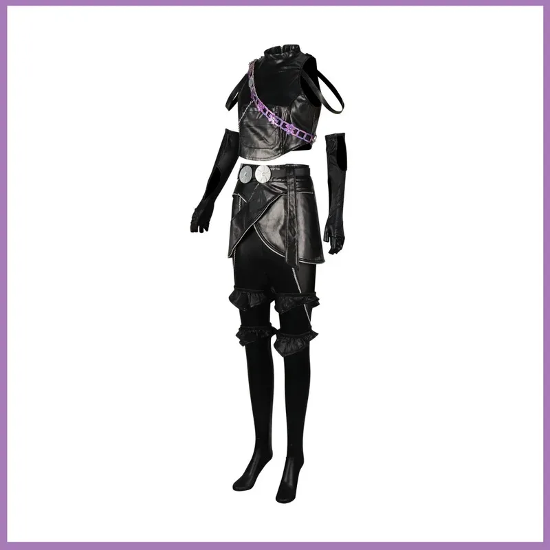 アニメ映画 KPop デーモンハンターズ ゾーイ コスプレ衣装 ブラック PU コート ユニフォーム フルセット ウィッグ 女性 セクシー カーニバル ハロウィン スーツx;2'a