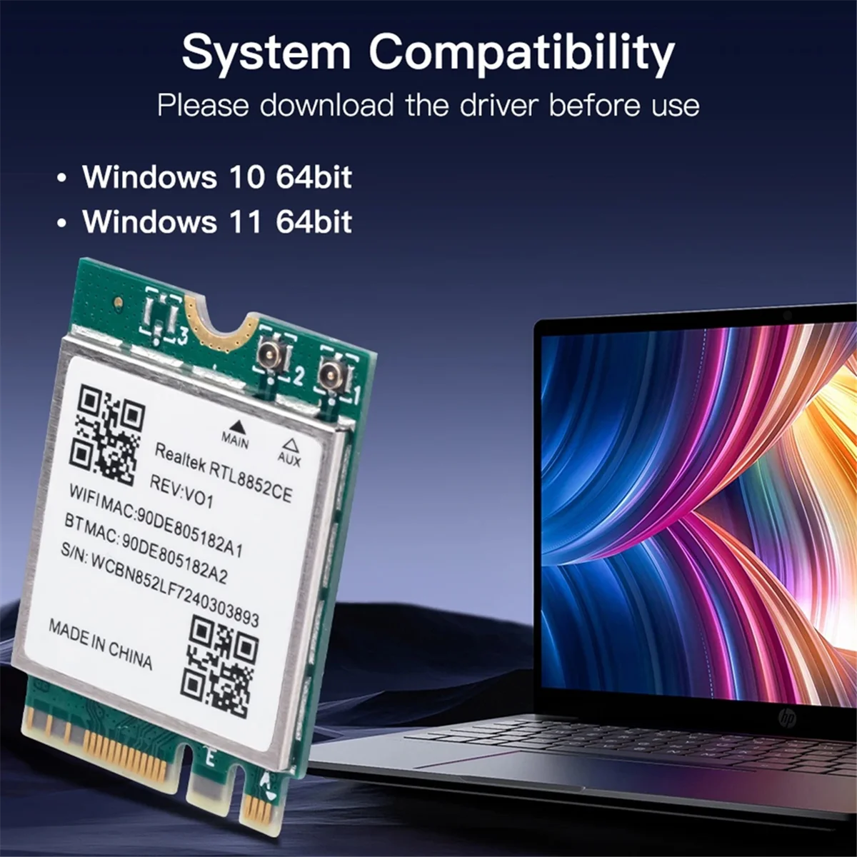 بطاقة شبكة جديدة 3C-WiFi 6E RTL8852CE M.2 5400Mbps 802.11AX BT 5.3 محول لاسلكي ثلاثي الموجات 2.4/5/6 جيجا هرتز لـ 10/11