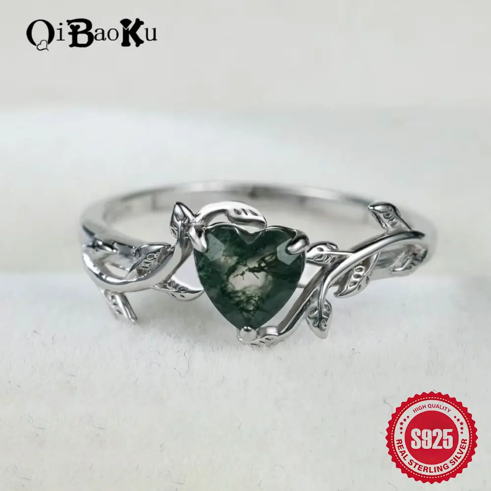 S925 Sterling Silver Ring Heart Shaped Watergrass Maple Rings for Women Fashion Luxury Design Sense Vine Water Drop Ring