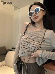 Y2k Long Sleeve T-shirts Women Chic Letter Harajuku Stylish Sun-proof All-match Teens Tops Summer Basic High Street Ladies Tees
