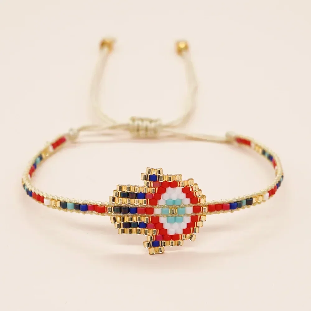 

ZGMXR Браслет из рисовых бусин Модный дизайн со стрелкой Радуга Ручная работа Простота Геометрия Пальма Богемия Регулируемый браслет из бисера
