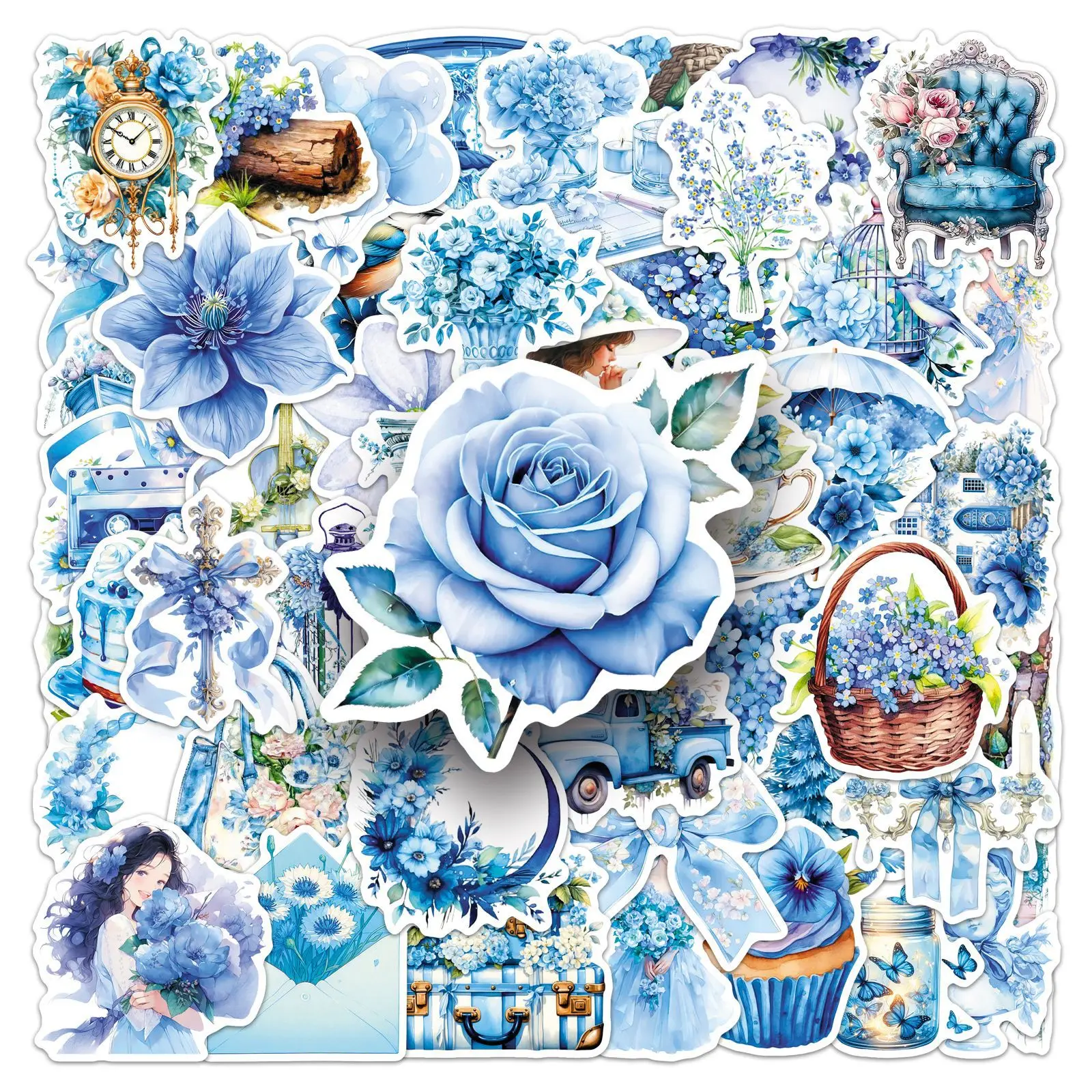 10/30/50 Blue Garden Sticker Nordic Style Ins Graffiti Ideas Decals DIY Laptop Luggage Skateboard Phone Cartoon Toy Gift Sticker