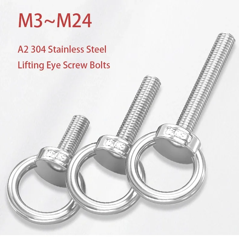 1PCS A2 304 Stainless Steel Lifting Eye Screw Bolts M3 M4 M5 M6 M8 M10 M12 M14 M16 M20 M24 Round Ring Hook Bolt Screw