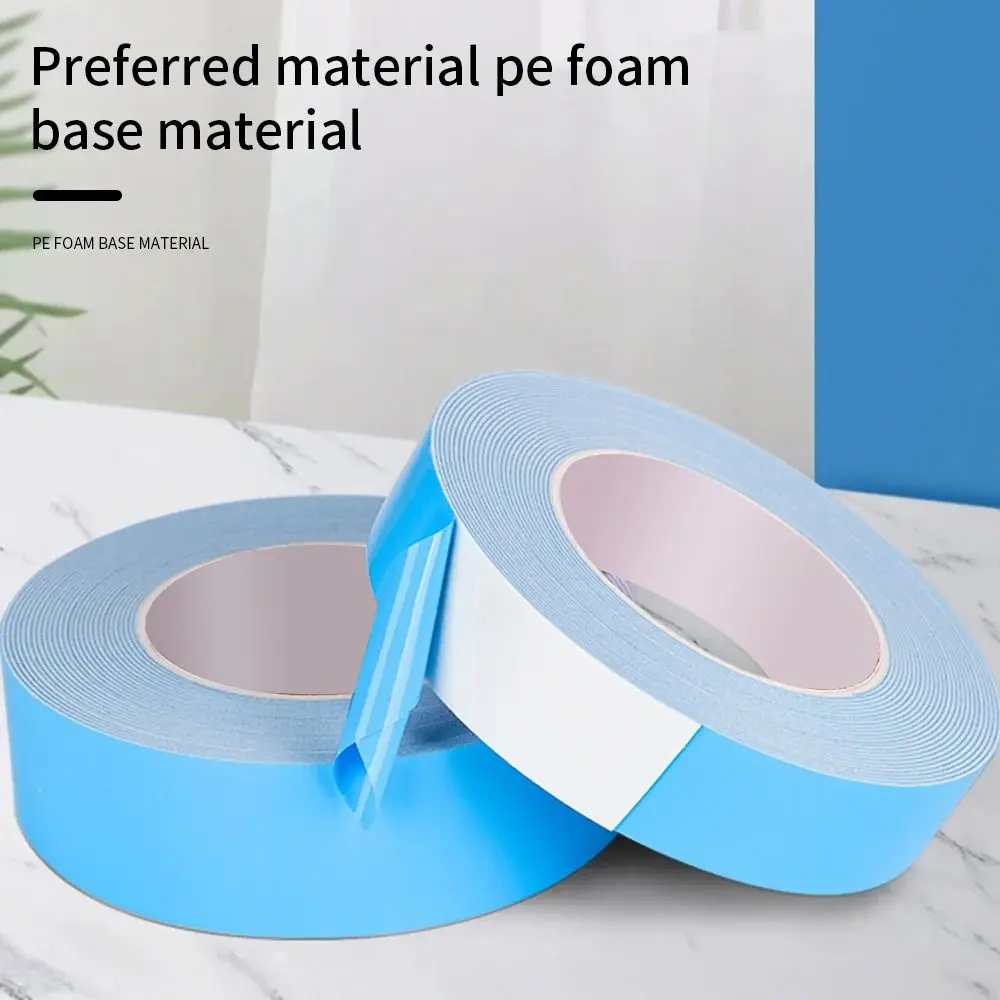 10Meters/Roll Blue Film White Double Sided Tape Strong Self Adhesive Multifunctional PE Foam Tape Sponge Strip