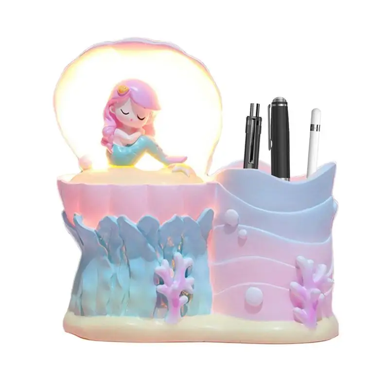 

Creative Cute Pencil Holder Sea Shell Pencil Holder For Kids Resin LED Creative Multifunctional Organizer Illuminated Desktop